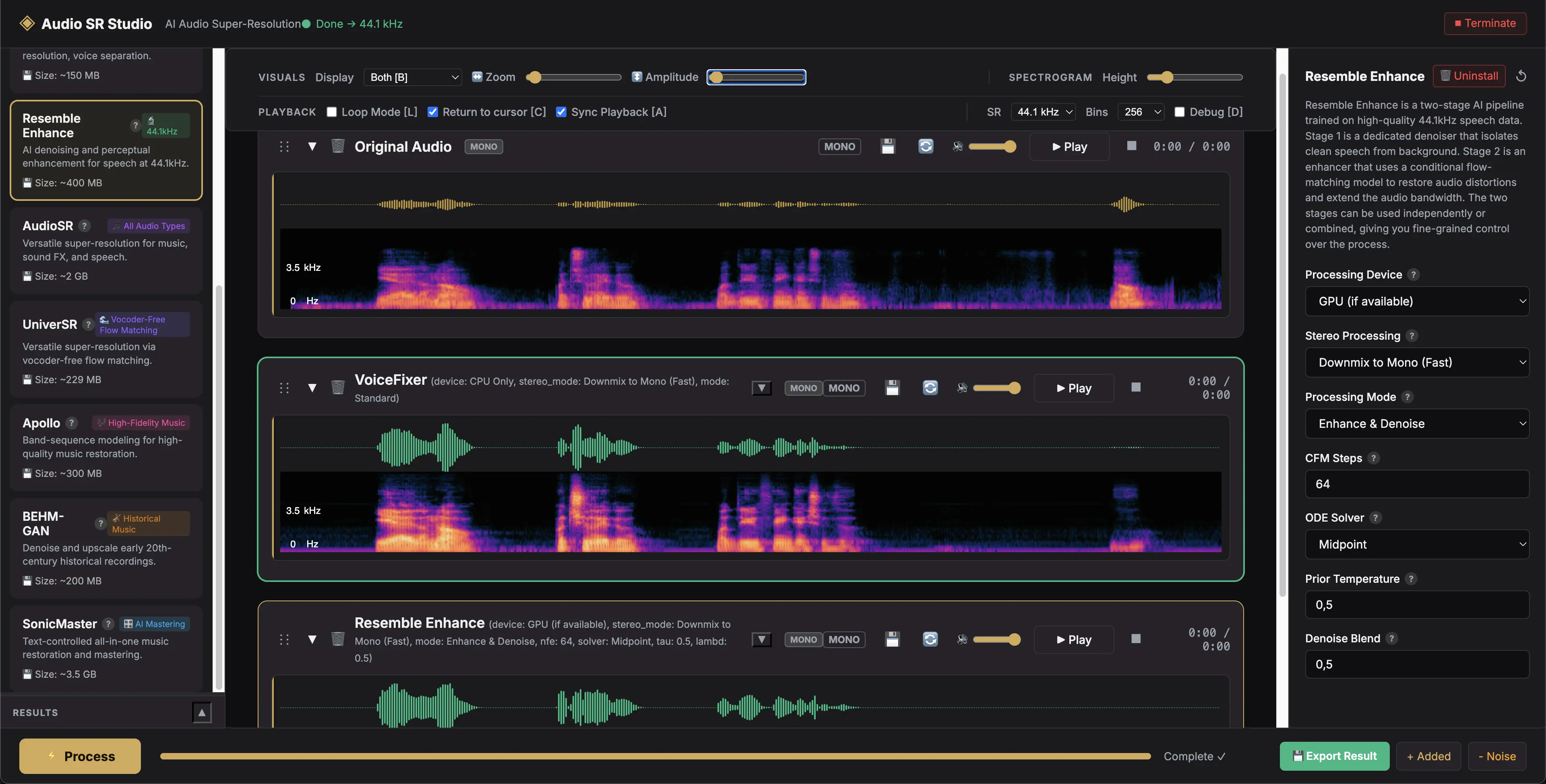 Audio SR Studio Interface